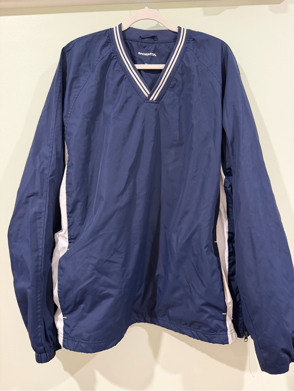 Sport-Tek Navy and White V-Neck Pullover
